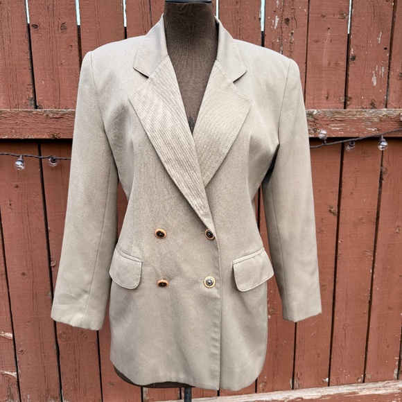 Classic Vintage 90s Oversized Double Breasted Beige Blazer - Picture 1 of 13